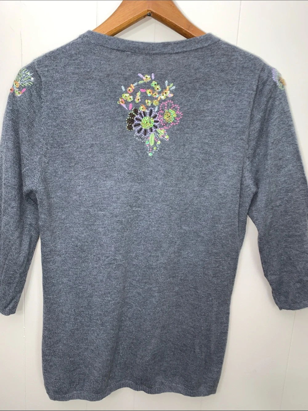 One Girl Who Gray Cardigan with Multicolor Sequin Floral Embroidery